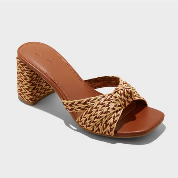 Women's Aaliyah Raffia Strappy Knot Sandal Heels - Universal Thread™ Cognac 9 - Picture 1 of 4